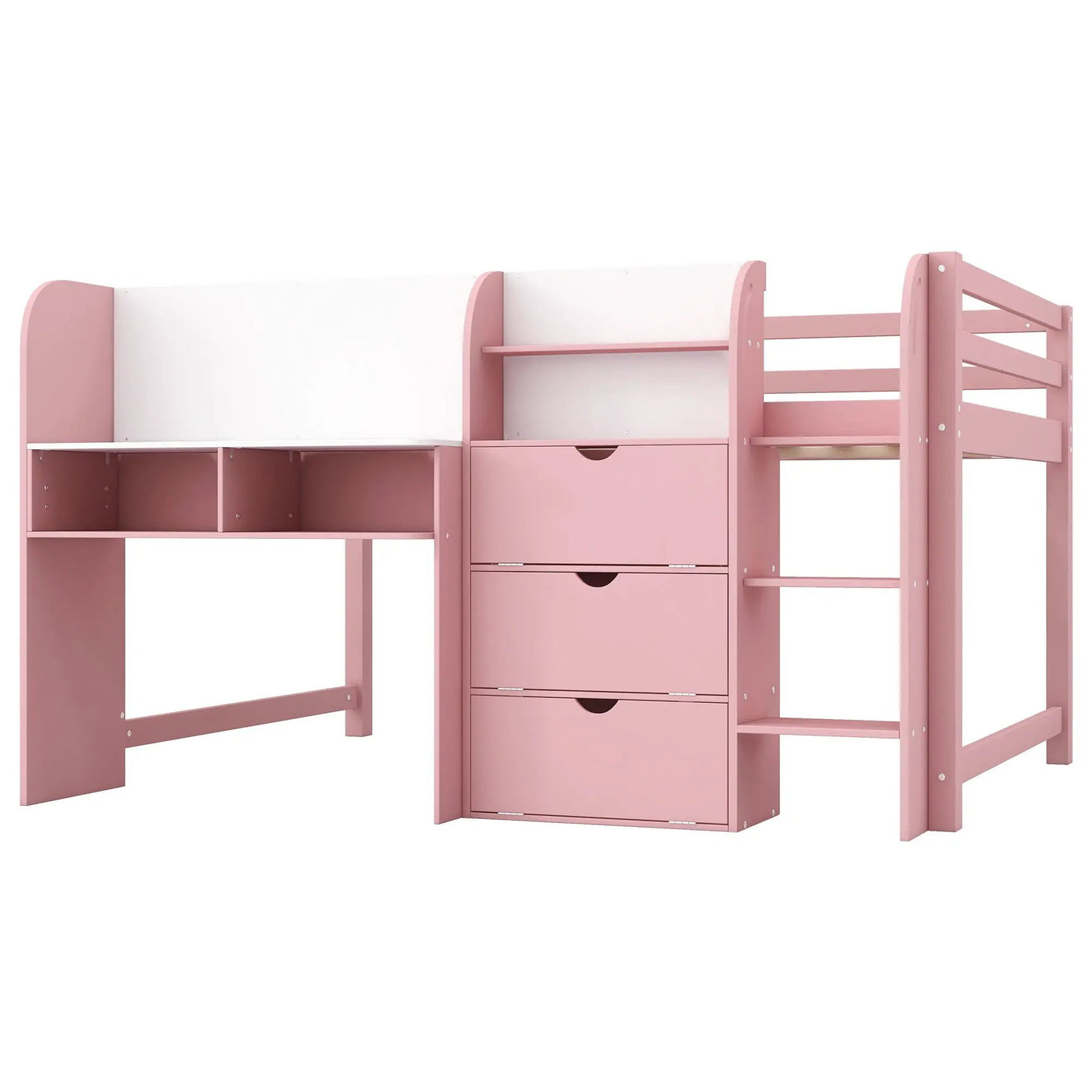 Low Loft Bed With Built In Desk, Storage Cabinets, Open Bookcase And Doodle board by HouseOfZazla