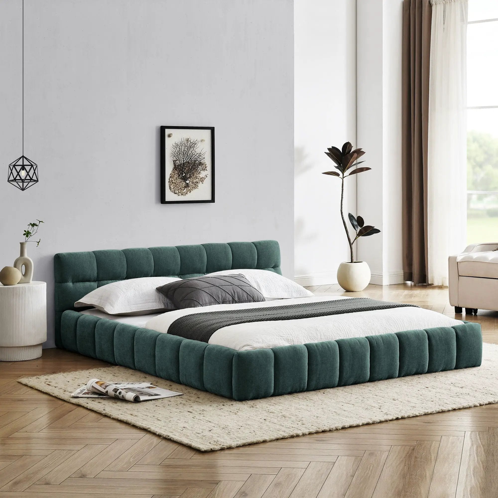 Modern Platform Bed Frame With Thick Fabric by HouseOfZazla