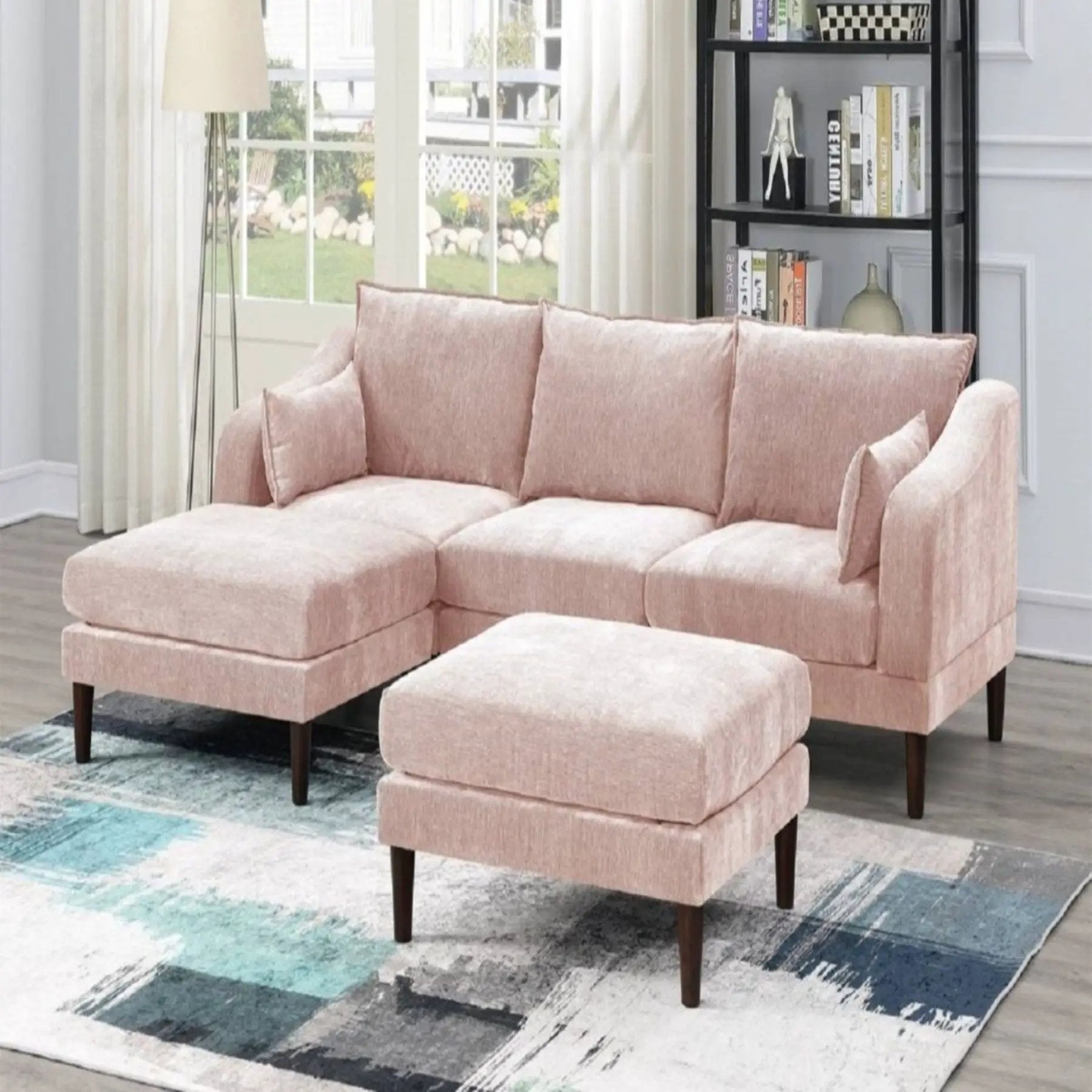 Modular L-Sectional Set With Ottomans - Pink by HouseOfZazla