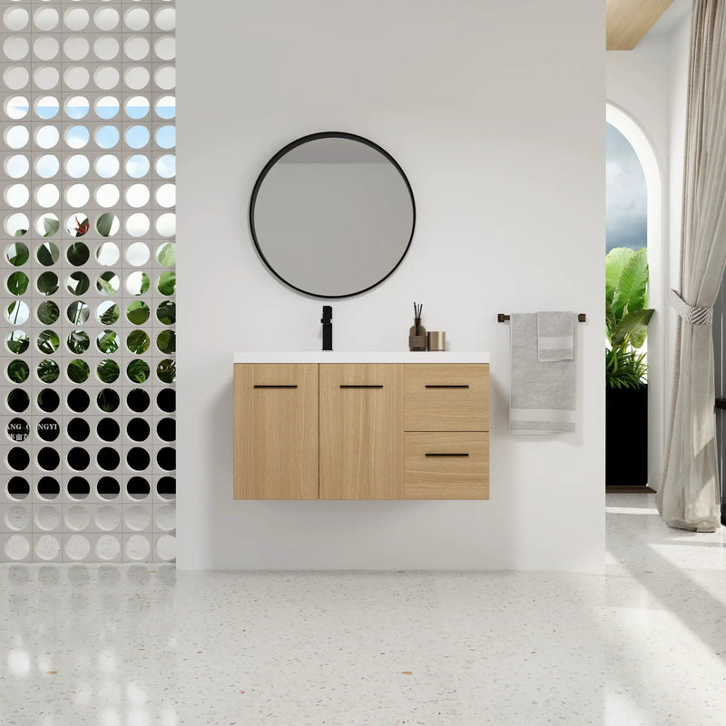 Wall Mounted Floating Bathroom Vanity With Sink, Door & Drawers Modular Cabinet by Unique Piece Furniture