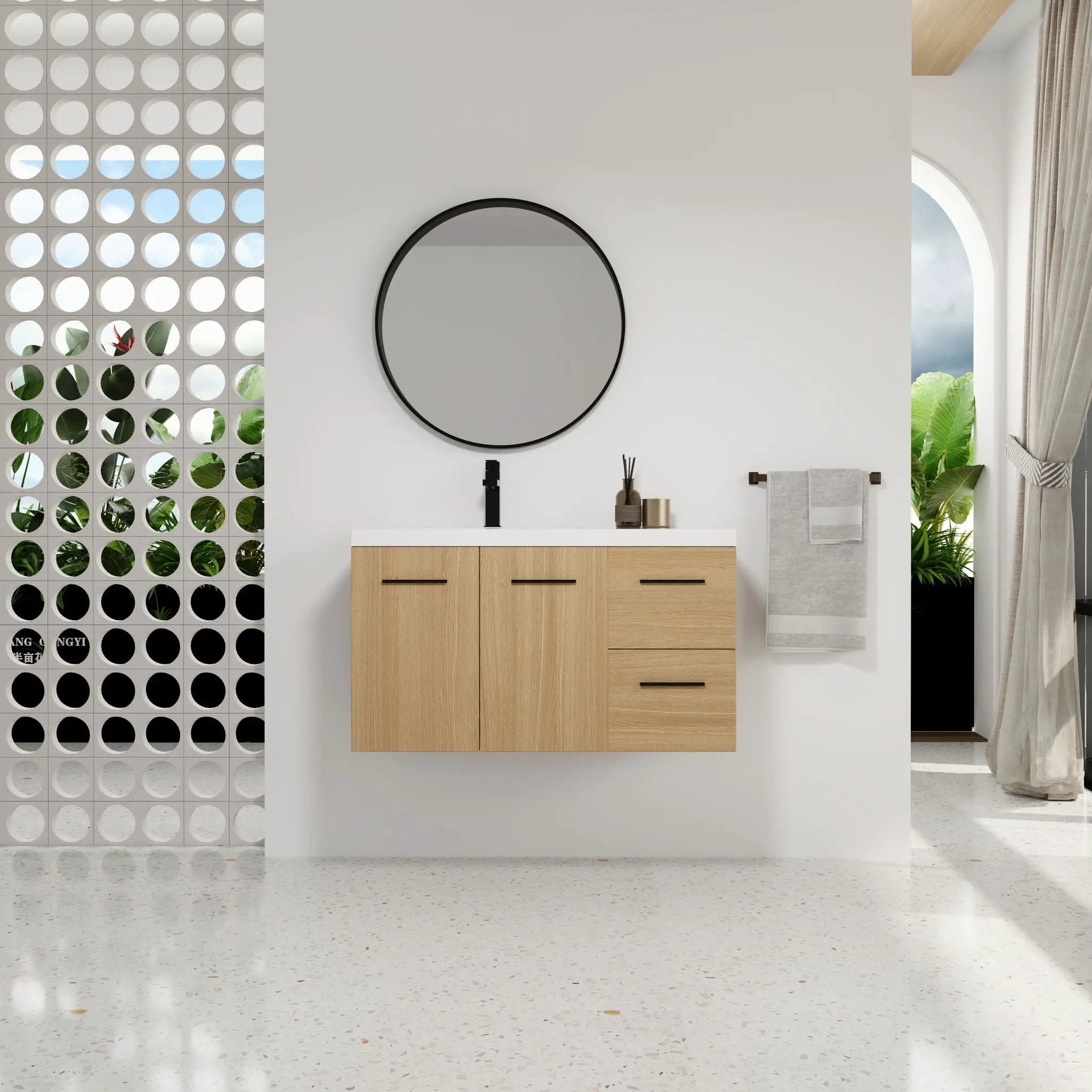Wall Mounted Floating Bathroom Vanity With Sink, Door & Drawers Modular Cabinet