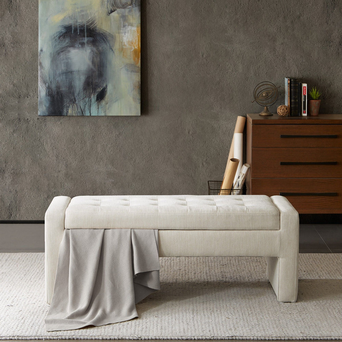 Cream Storage Bench with Soft Close Lid - Polyester Upholstery, photo 2 of 5