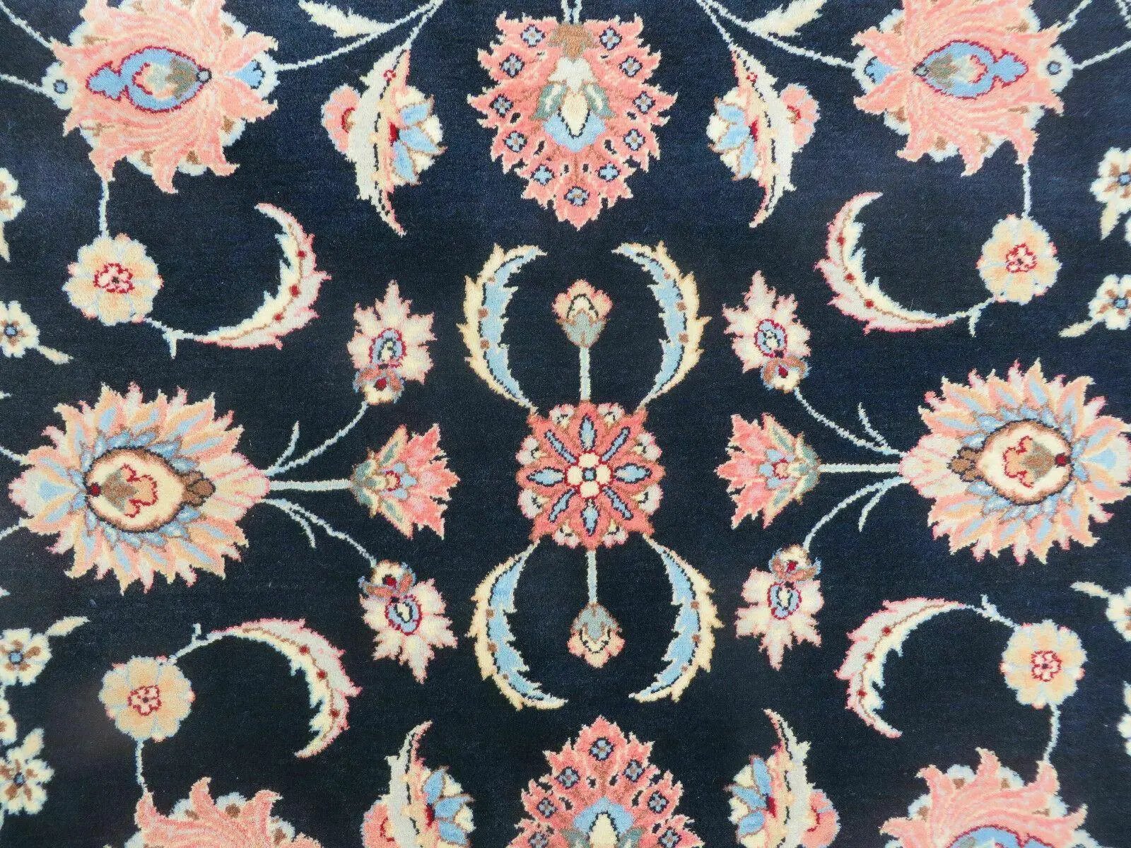 Large Indo Persian Rug 10x14, Wool Hand-Knotted Carpet, Navy Blue Ivory by Jewel Rugs
