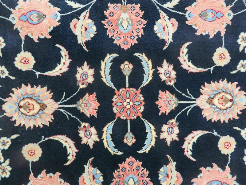 Large Indo Persian Rug 10x14, Wool Hand-Knotted Carpet, Navy Blue Ivory by Jewel Rugs