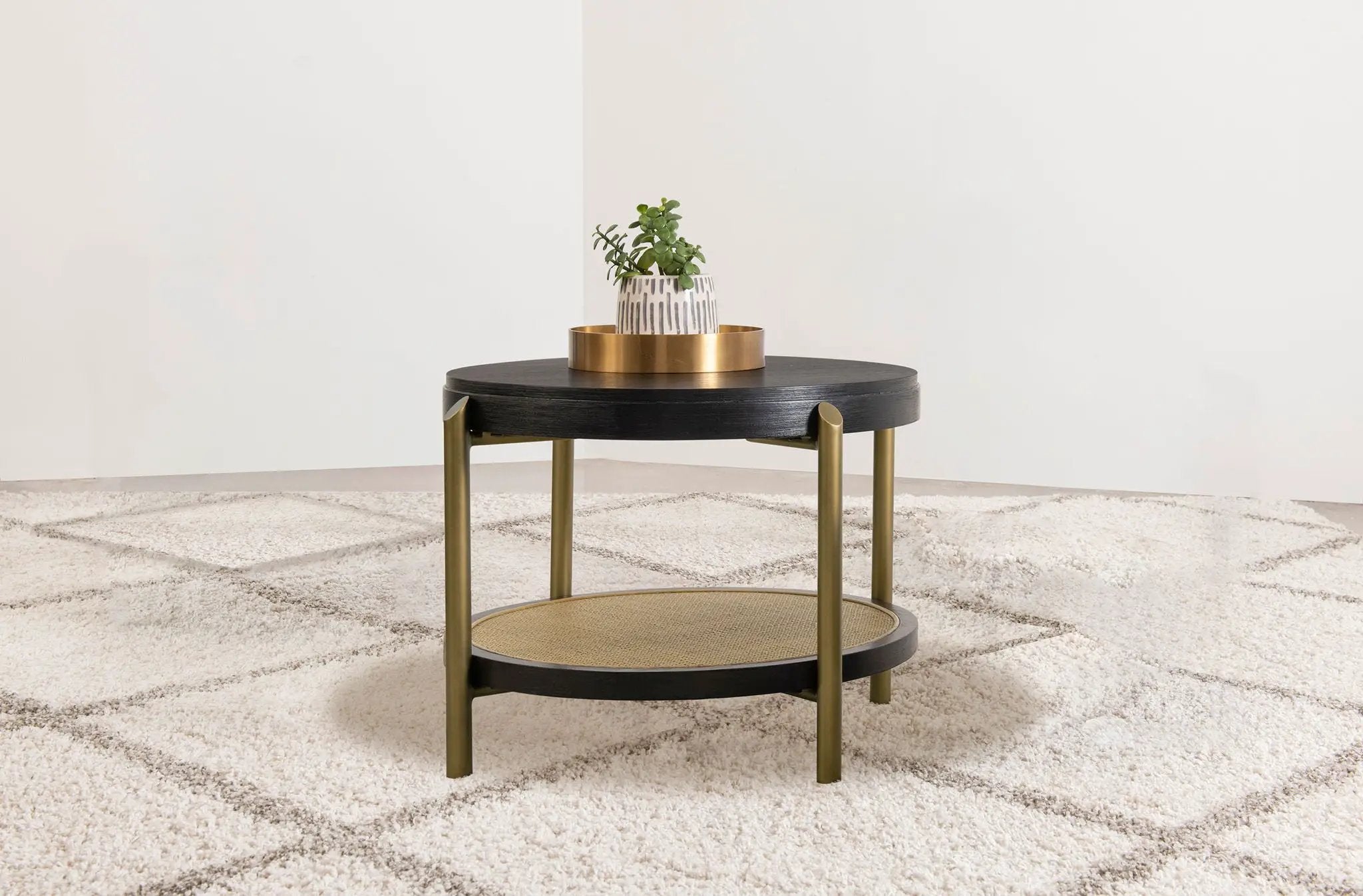 Arini Round End Side Table With Storage Shelf Black by Unique Piece Furniture