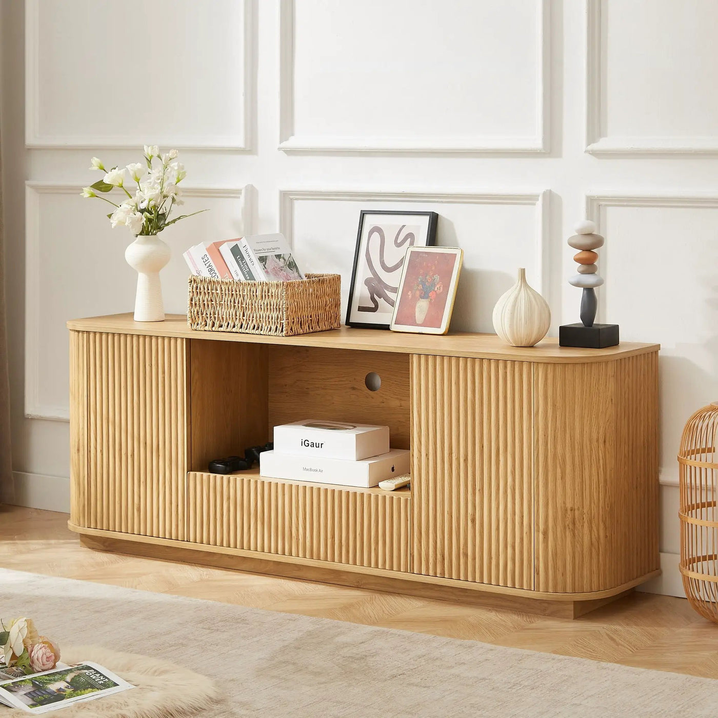 Modern Wavy TV Stand Rounded Sideboard With Storage Cabinet by HouseOfZazla
