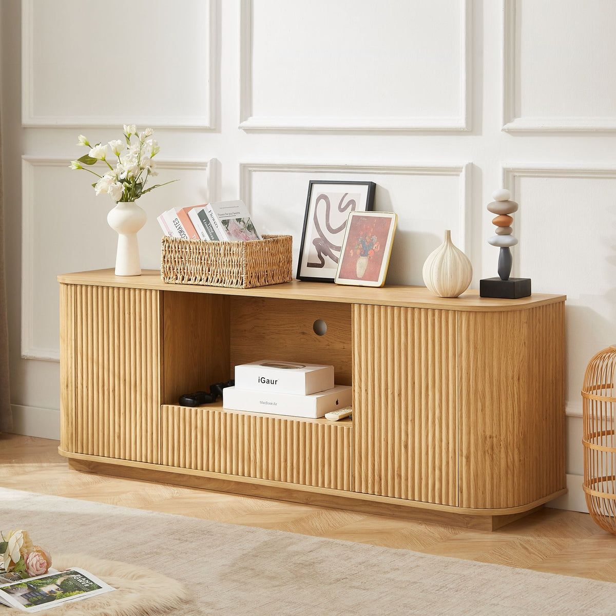 Modern Wavy TV Stand Rounded Sideboard With Storage Cabinet, photo 5 of 8