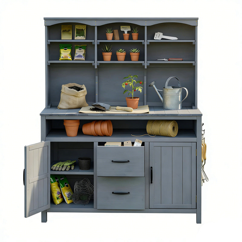 TOPMAX Large Fir Wood Potting Bench with Hutch and Storage by HouseOfZazla