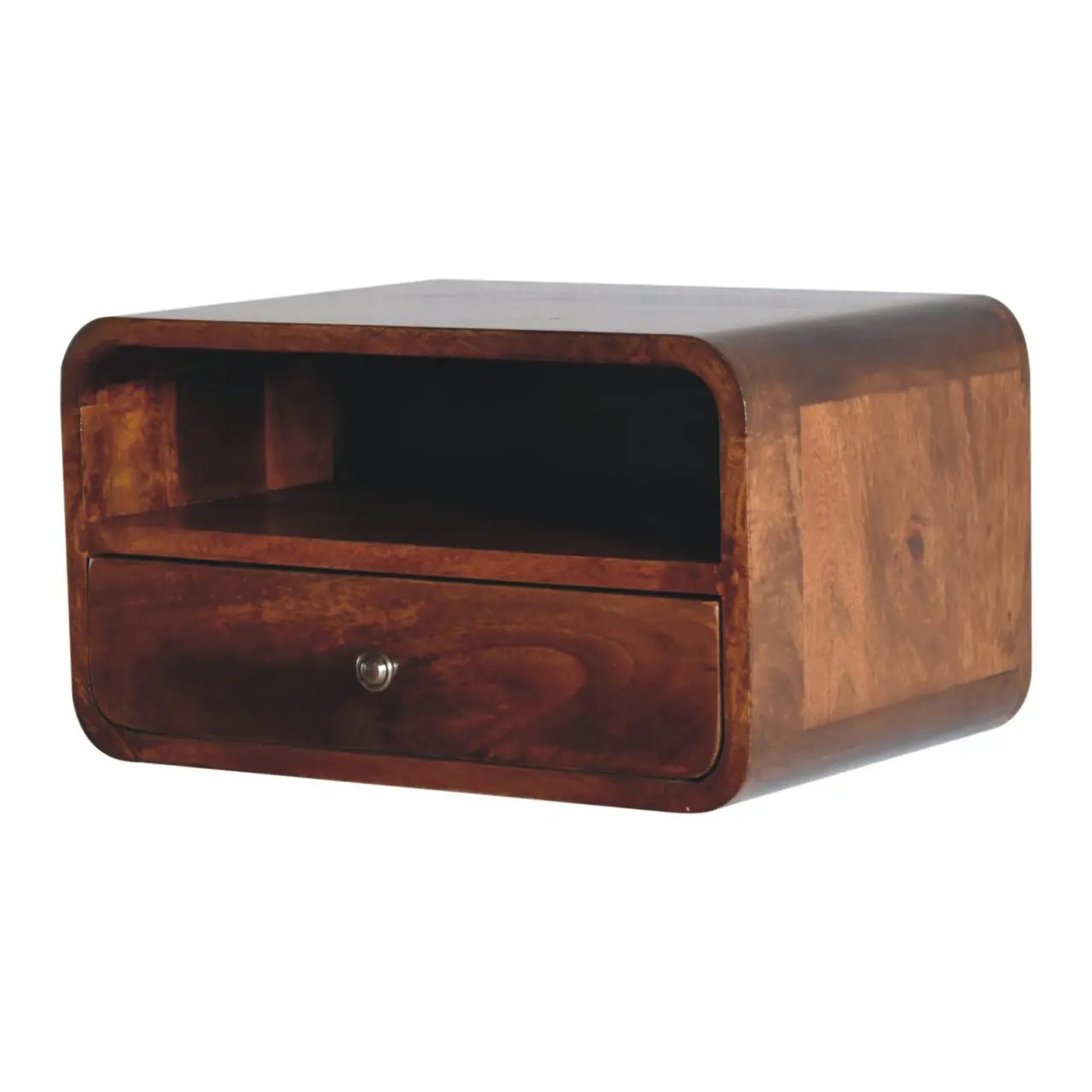 Large Floating Bedside, Curve Open Upper Slot, 1 Drawer, Chestnut by HouseOfZazla