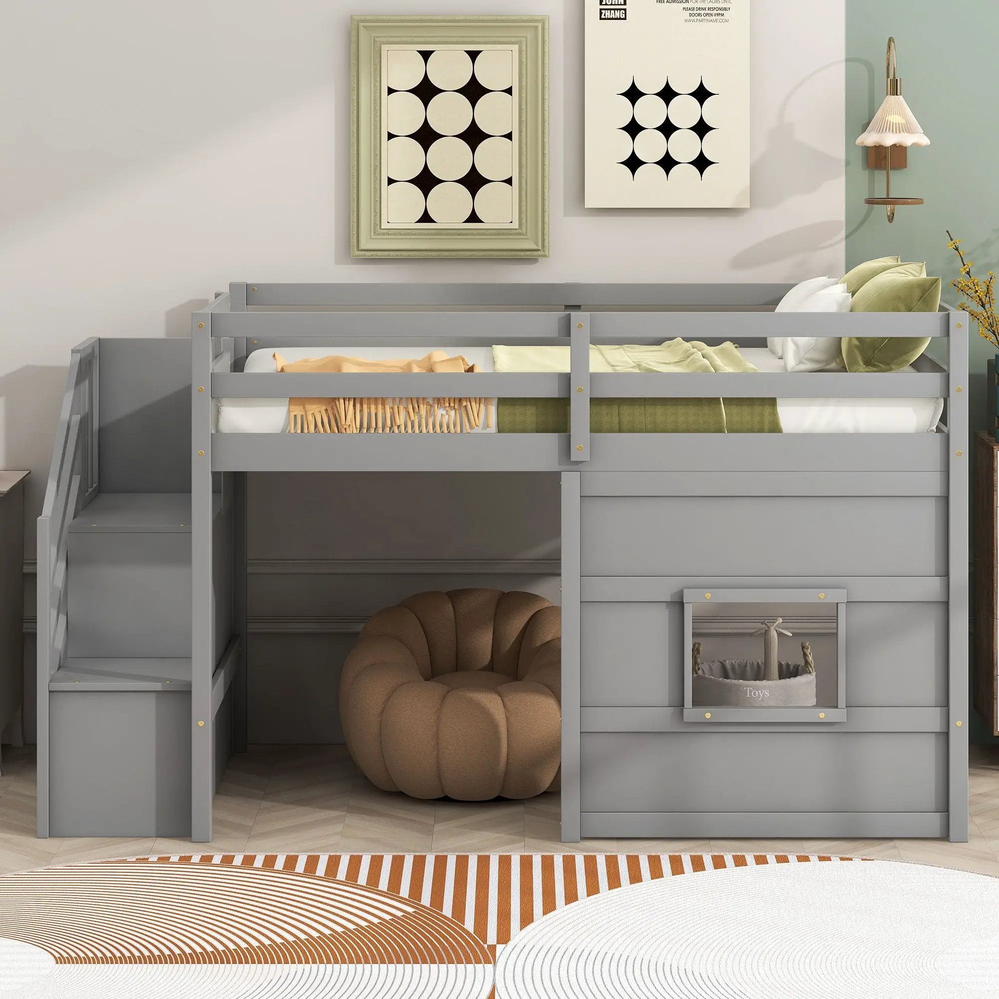 Loft Bed With Storage Staircase, Window & LED Light by Unique Piece Furniture
