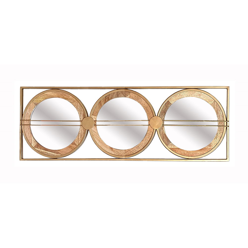 Rectangular 3-Piece Wall Mirror Set with Iron & Mango Wood Frame - Brown, photo 4 of 9