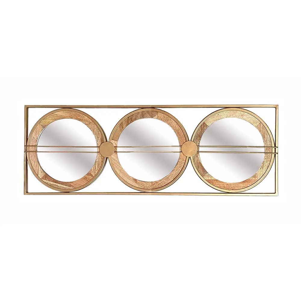 3 Mirror Piece Wall Mirror InRectangular Frame, Home Wall Decor For Bedroom Living Room - Brown by HouseOfZazla