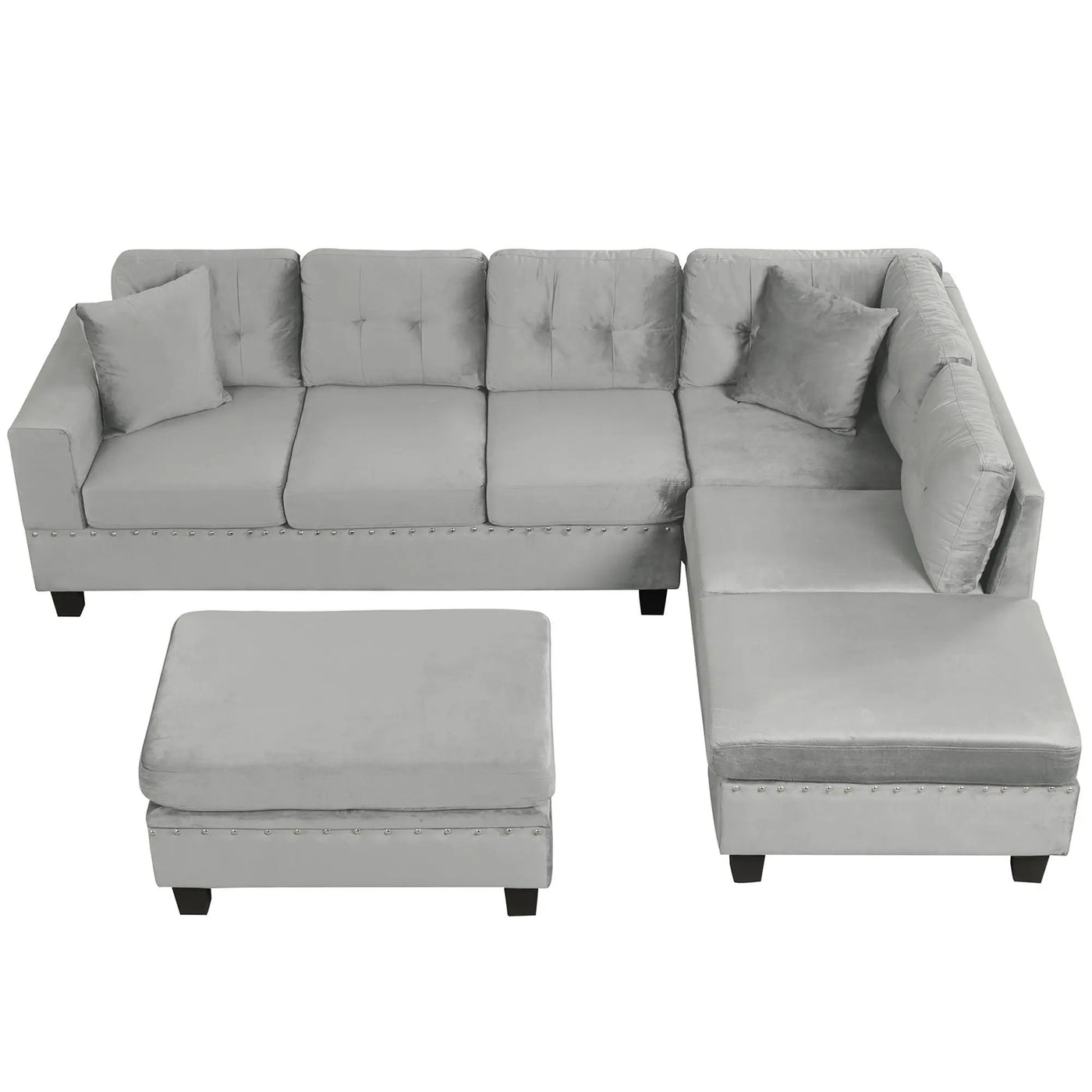 Modern Sectional Sofa With Storage Ottoman, L - Shape Couch With 2 Pillows And Cup Holders by HouseOfZazla