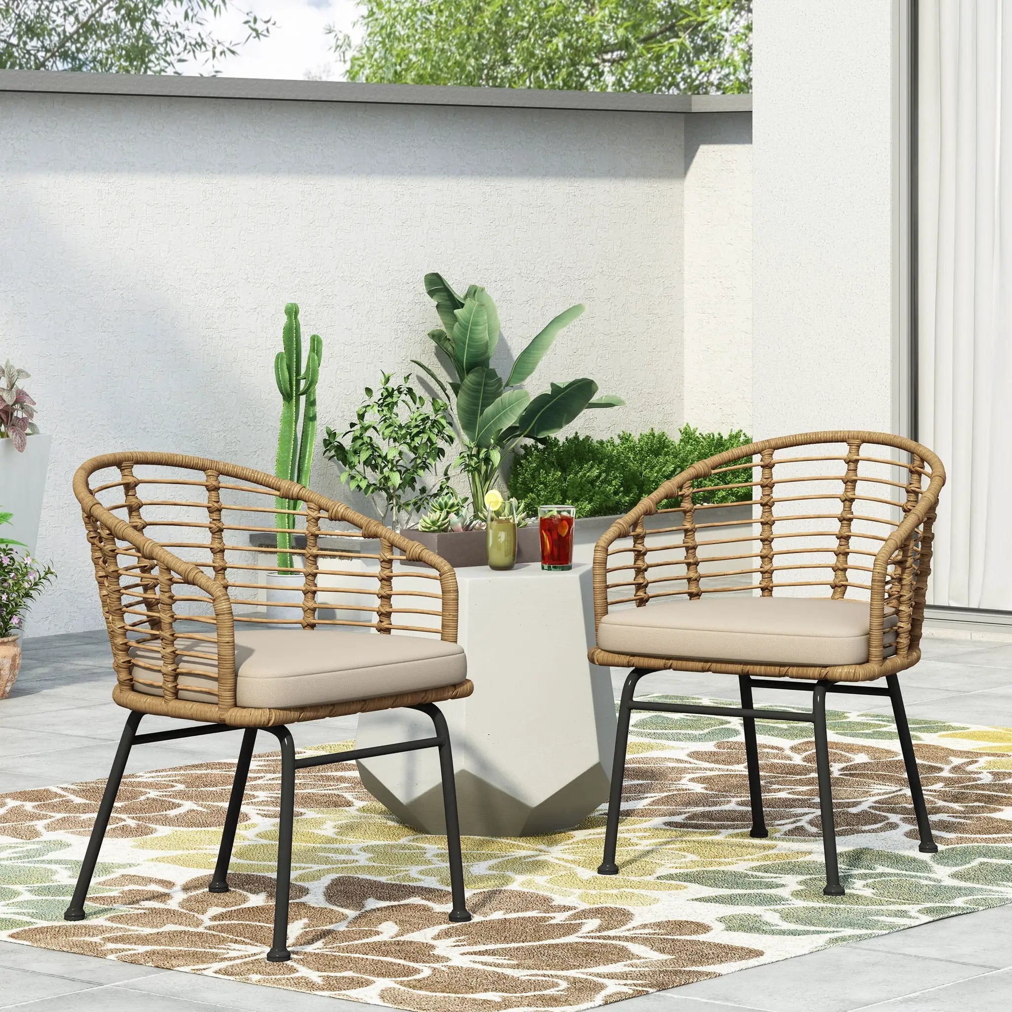 Randy Modern Wicker Chair with Water Resistant Cushions - Brown / Beige by HouseOfZazla