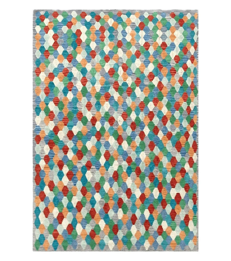 6.5 x 9.5 Colorful Chobi Kilim Rug 6 x 9 Multicolor Turkish Kilim Rug 7x10 Chobi Kilim Rug Playroom Rug Wool Kilim Rug 6x9 New Tribal Kilim by Jewel Rugs