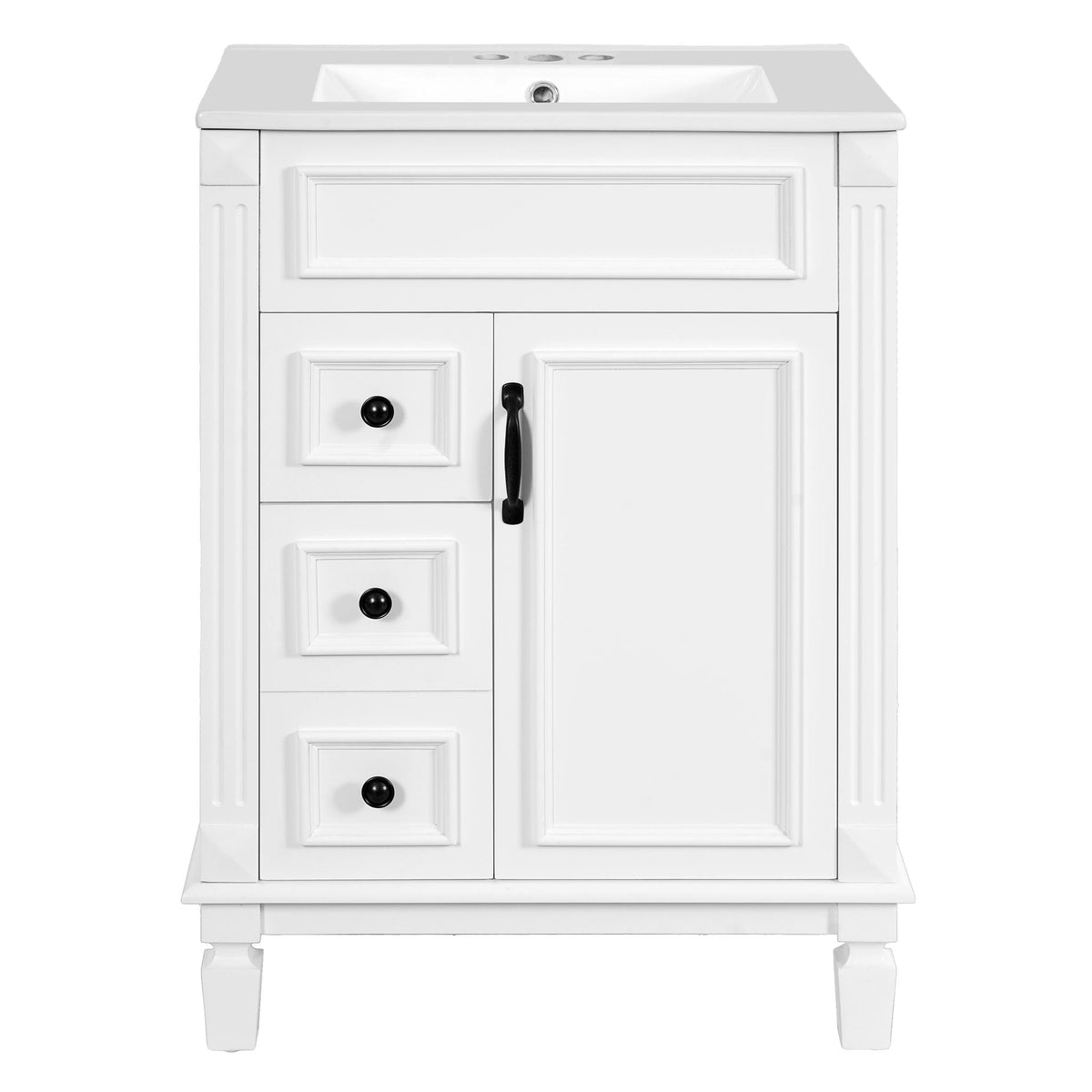 Compact Bathroom Vanity with Ceramic Sink and Storage Drawers - White, Green, Black, photo 3 of 24