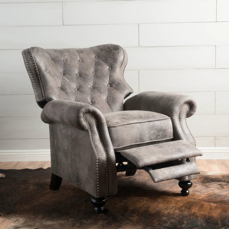 Accented Push Back Recliner Chair With Rolled Arms, Enjoy Cocooning Comfort by Unique Piece Furniture