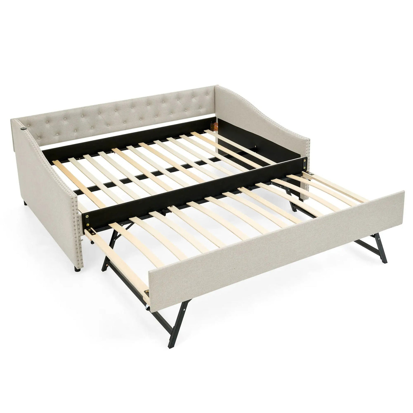 Upholstered Daybed With USB Charging & Pull Out Bed by HouseOfZazla