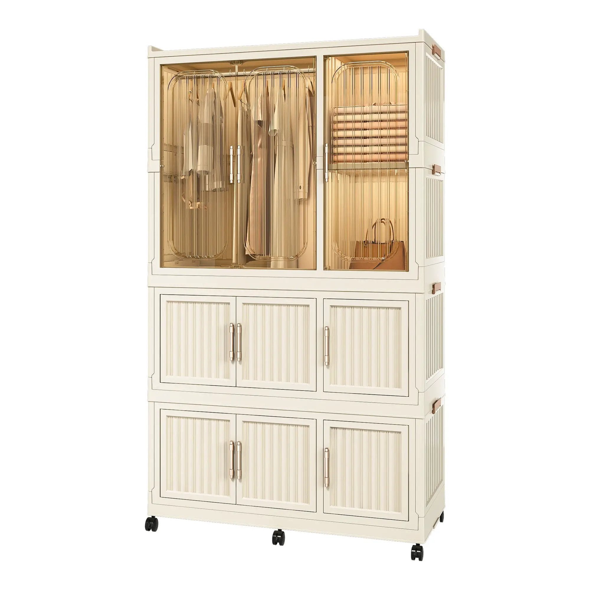 Portable Wardrobe Closet Storage Organizer With 9 Magnetic Doors - Cream White by HouseOfZazla
