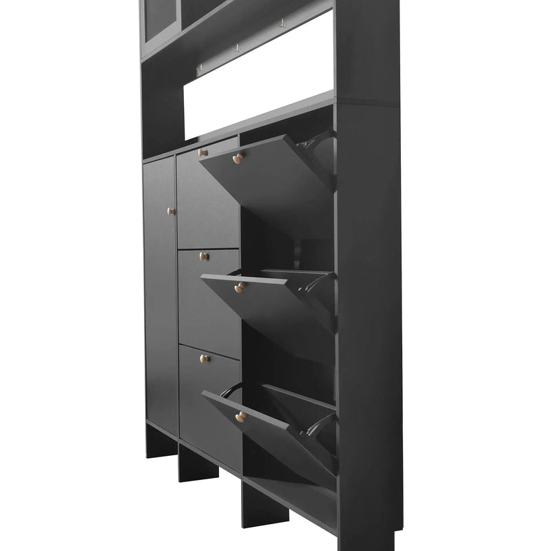 On Trend Multifunctional Tipping Bucket Shoe Cabinet With Storage Shelf & 6 Flip Drawers by HouseOfZazla