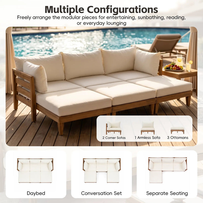 TOPMAX Outdoor Large Daybed Acacia Wood 6-Piece Patio Sofa Set by HouseOfZazla