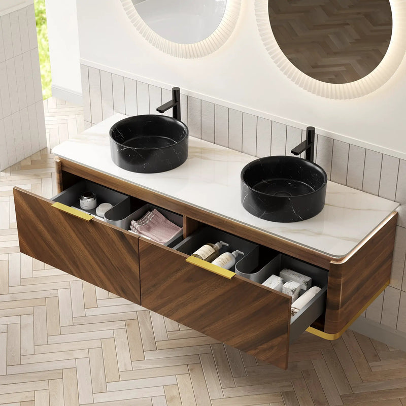 DIPA 60" Bathroom Vanity & Sinks, Floating Plywood Storage Cabinet by HouseOfZazla