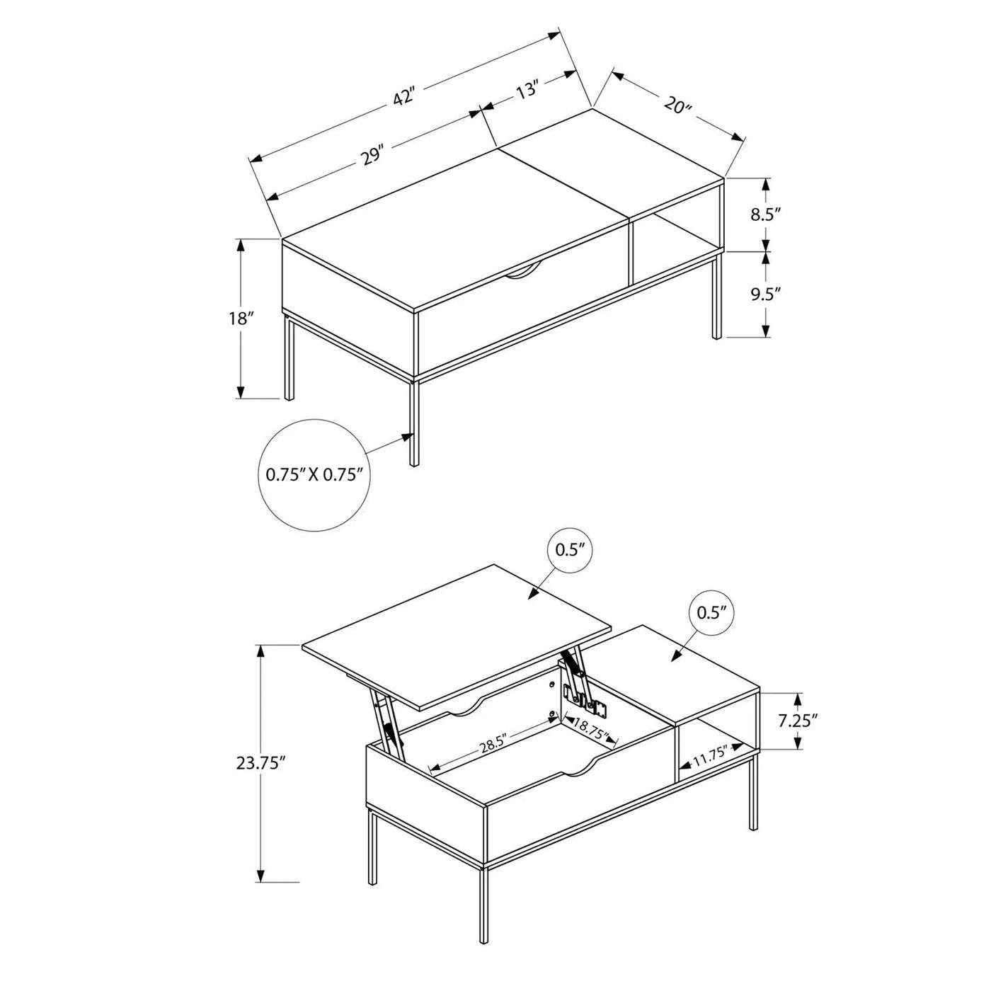 Table, Rectangular, Cocktail, Functional Lift-Top, Contemporary & Modern by Unique Piece Furniture