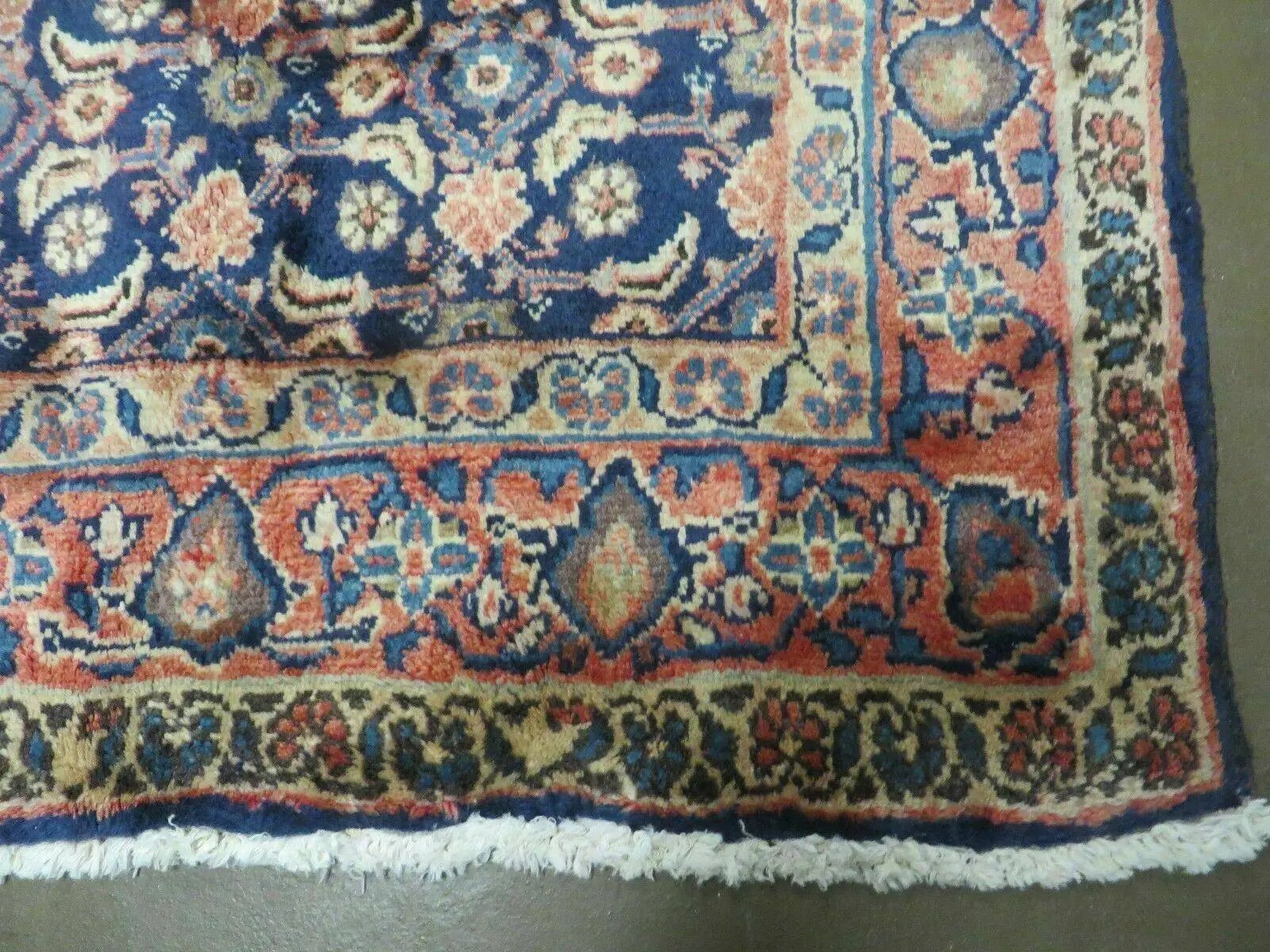 3'7" X 10' Antique Handmade India Floral Oriental Wool Runner Rug Organic Blue by Jewel Rugs