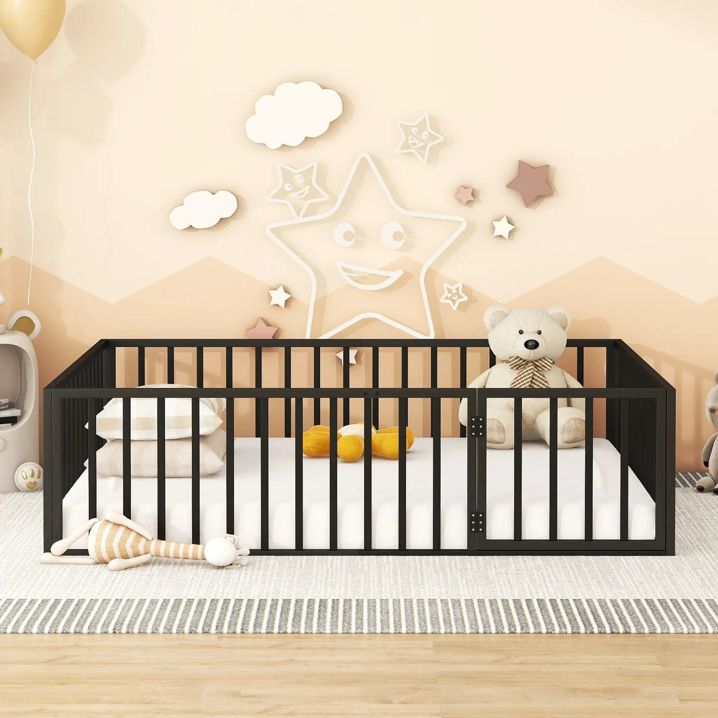 Metal Floor Bed Frame With Fence And Door by Unique Piece Furniture