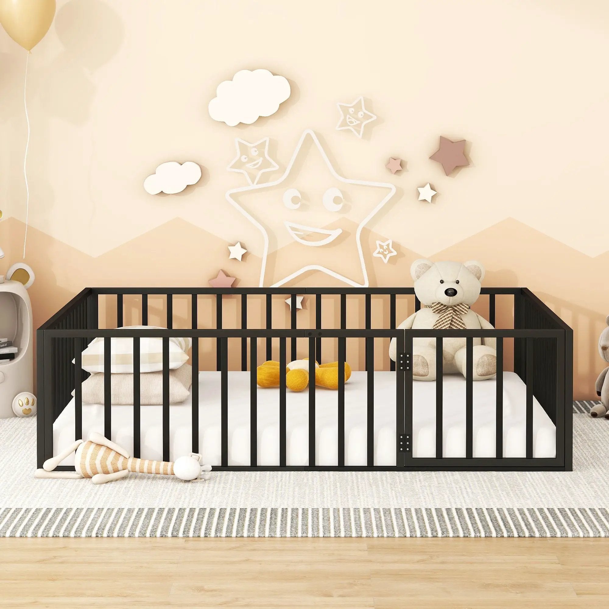 Metal Floor Bed Frame With Fence And Door by Unique Piece Furniture
