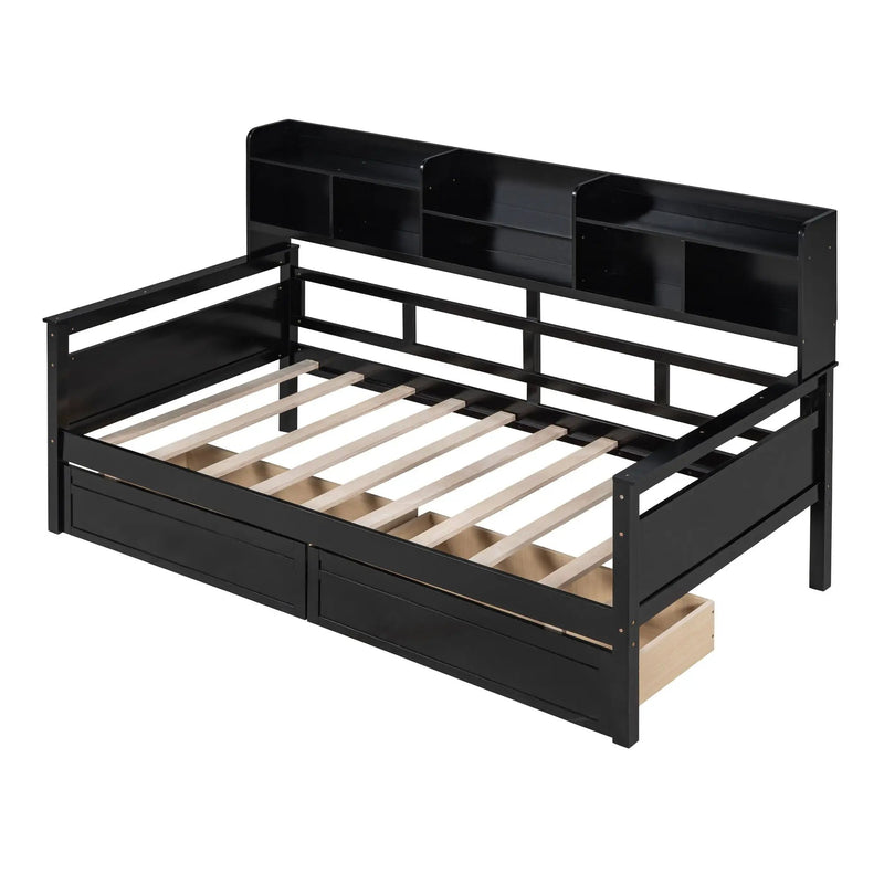 Daybed, Slat Support, With Bedside Shelves And 2 Drawers by HouseOfZazla