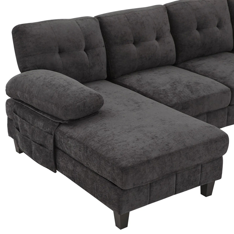 U-Shaped Sectional Sofa 103.5" Fabric Couch With Dual Chaise Lounges, Storage Pockets, Armrest Pillows by HouseOfZazla