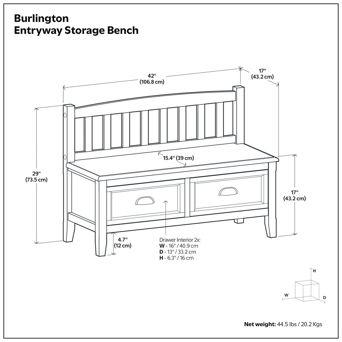 Entryway Storage Bench with Drawers - Solid Wood, Black or Dark Brown, photo 7 of 19
