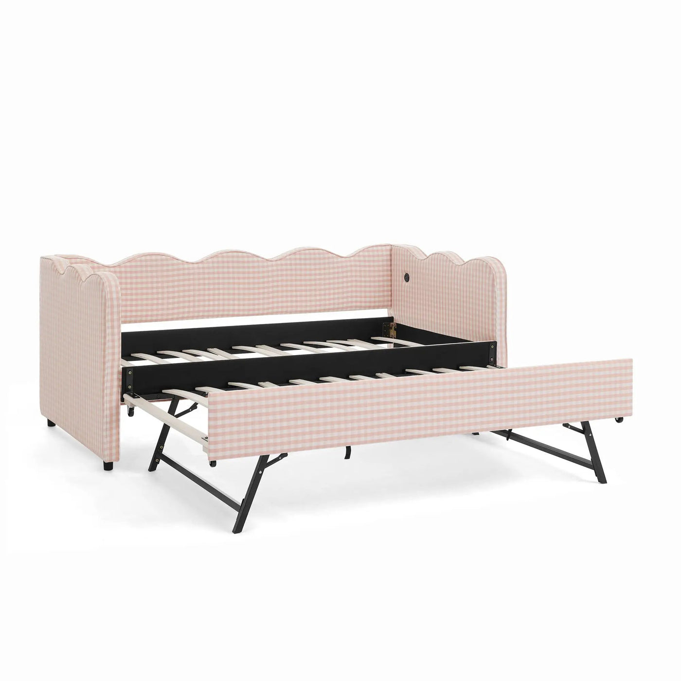 Gingham Daybed With USB Charging Port, Wave Shaped Design by HouseOfZazla