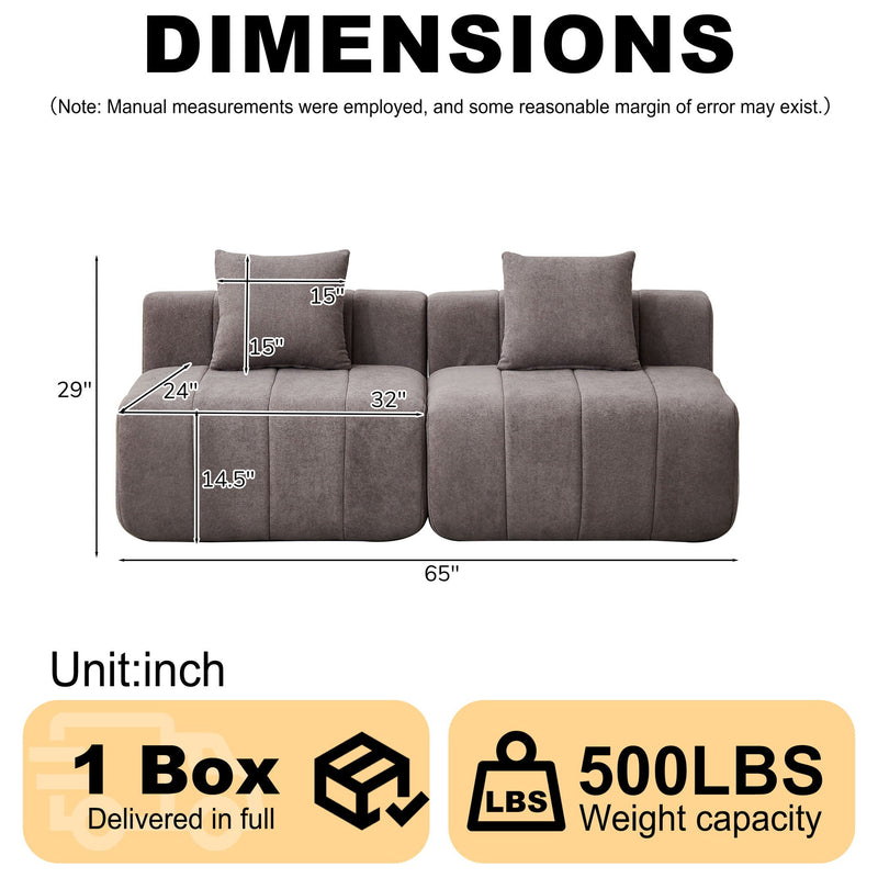 Modular Sectional Sofa With 2 Pillows, Symmetrical Design by HouseOfZazla