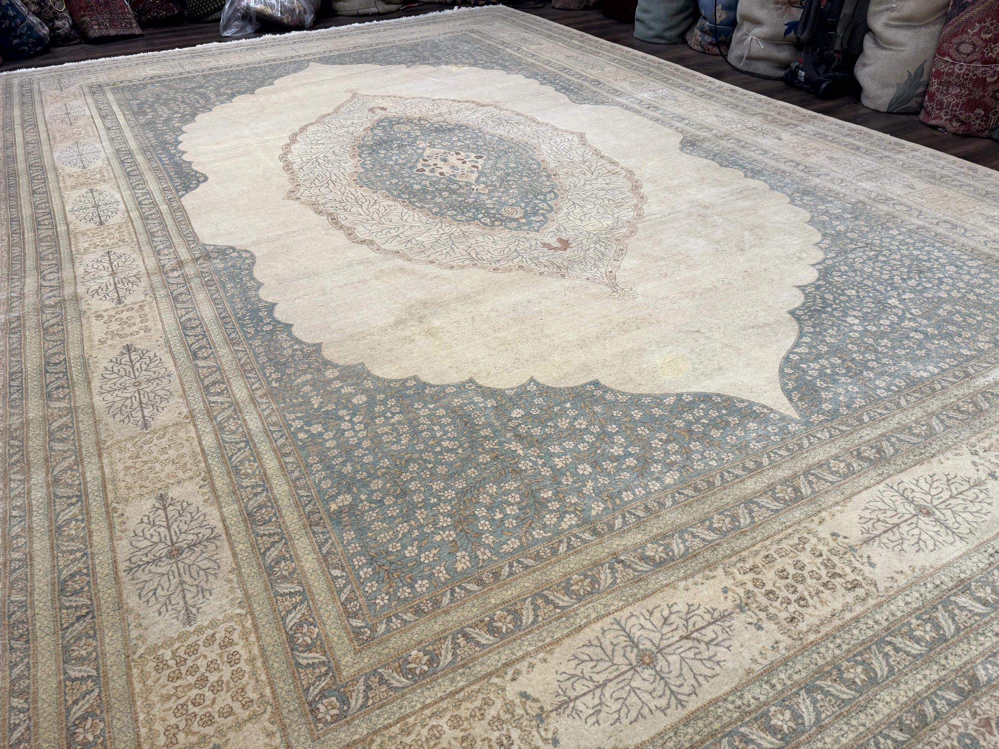 Palace Size Pak Persian Rug 12x18, Haji Jalili Design, Pakistani Carpet, Oat and Light Blue, Fine 260 KPSI by Jewel Rugs