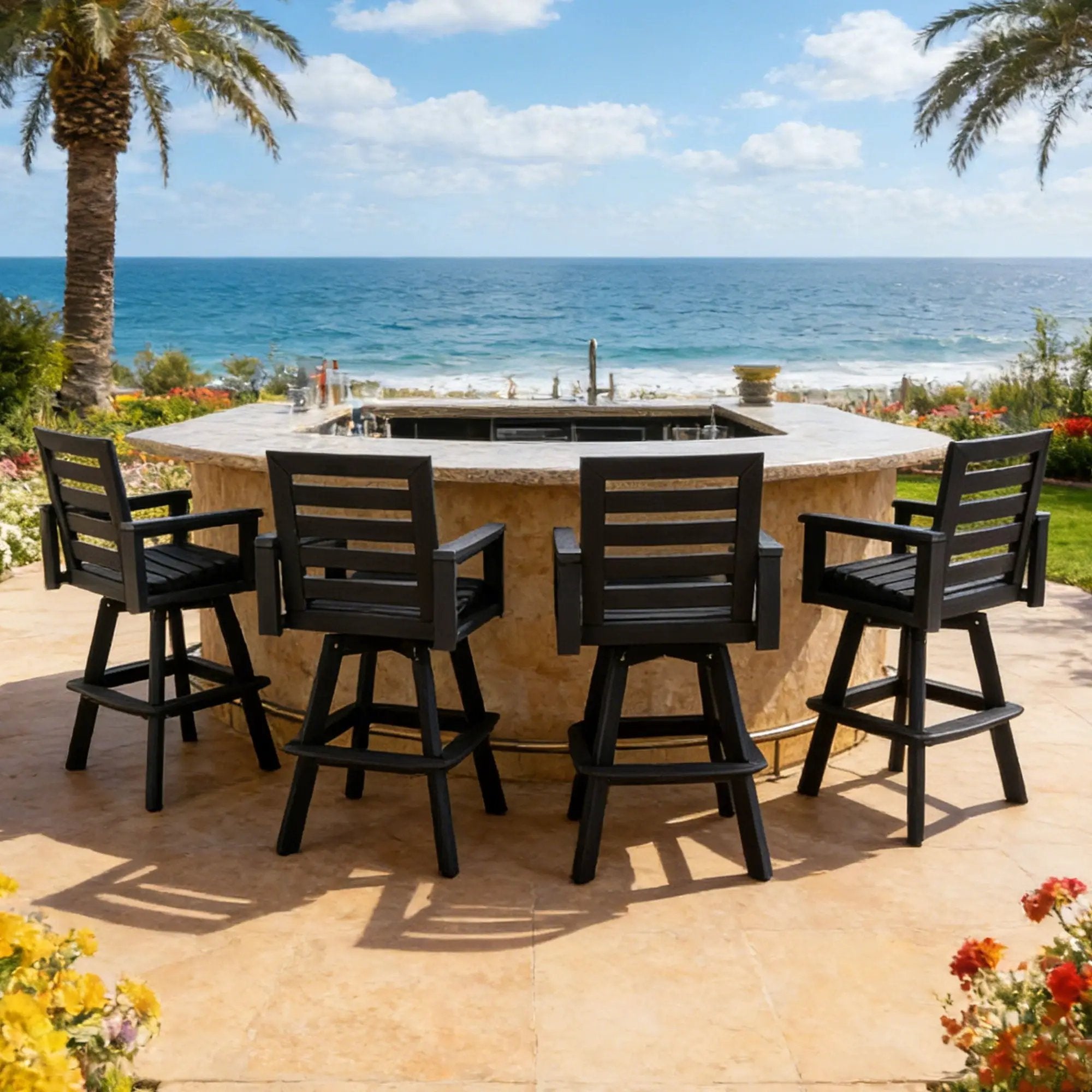 Outdoor Swivel Bar Chair, Ladderback With Wide & Thickened Frame by HouseOfZazla