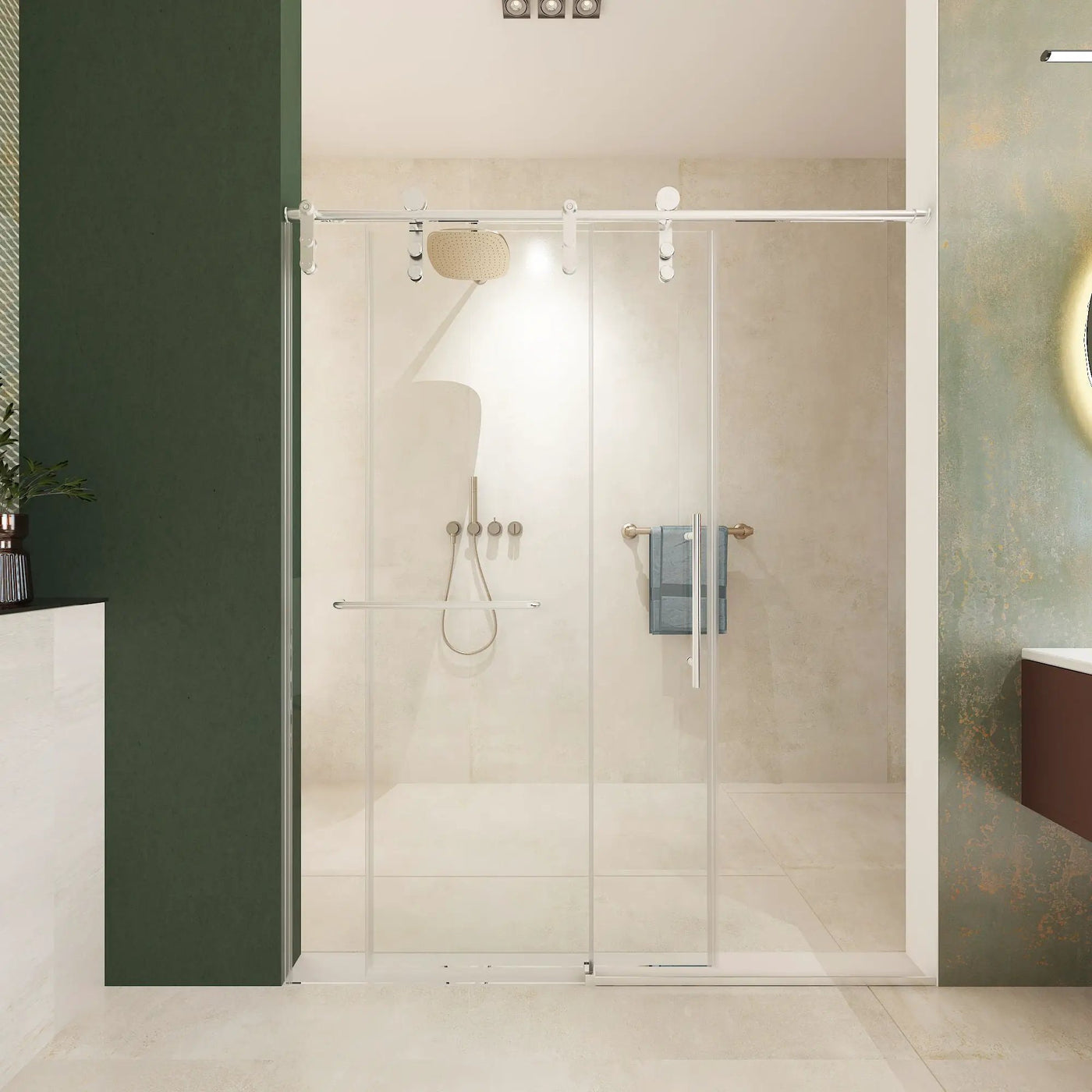 Frameless Shower Door, Sliding Shower Door, Premium 5 / 16" (8 Mm) Thick Tempered Glass Shower Enclosure With Towel Bar, Double Side Easy Clean Coat, Finished With Buffer by HouseOfZazla
