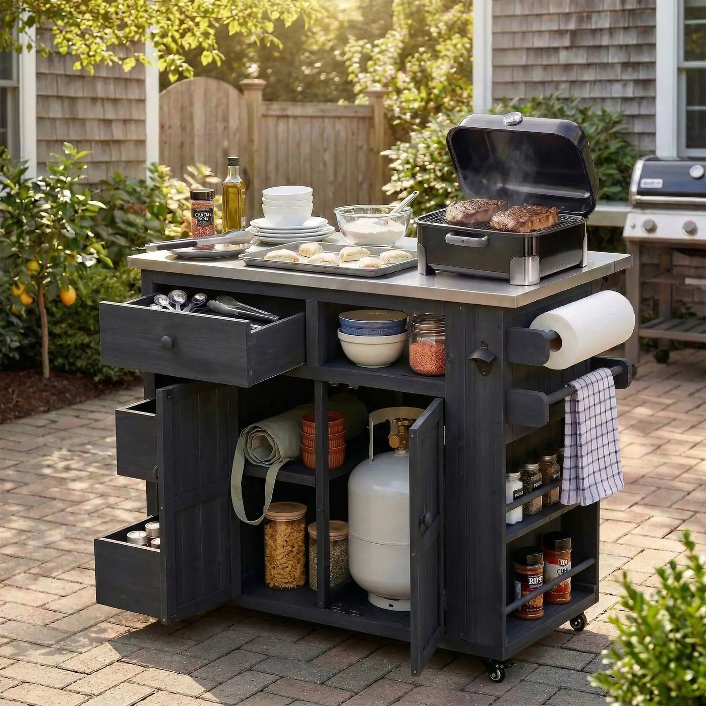TOPMAX Outdoor Solid Wood Extendable Kitchen Island by HouseOfZazla