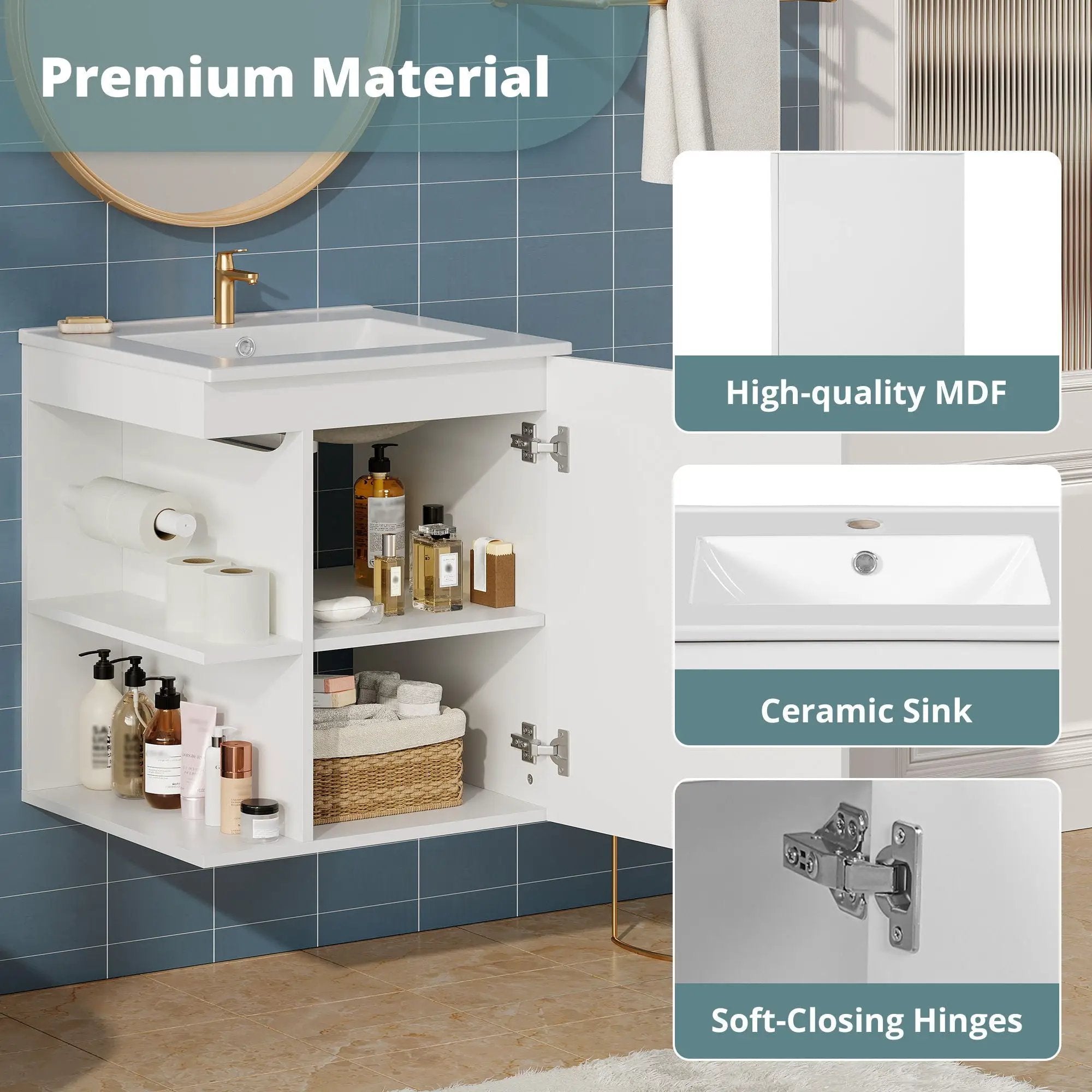 Modern Wall Mounted Bathroom Cabinet With Side Shelf And Ceramic Sink by Unique Piece Furniture