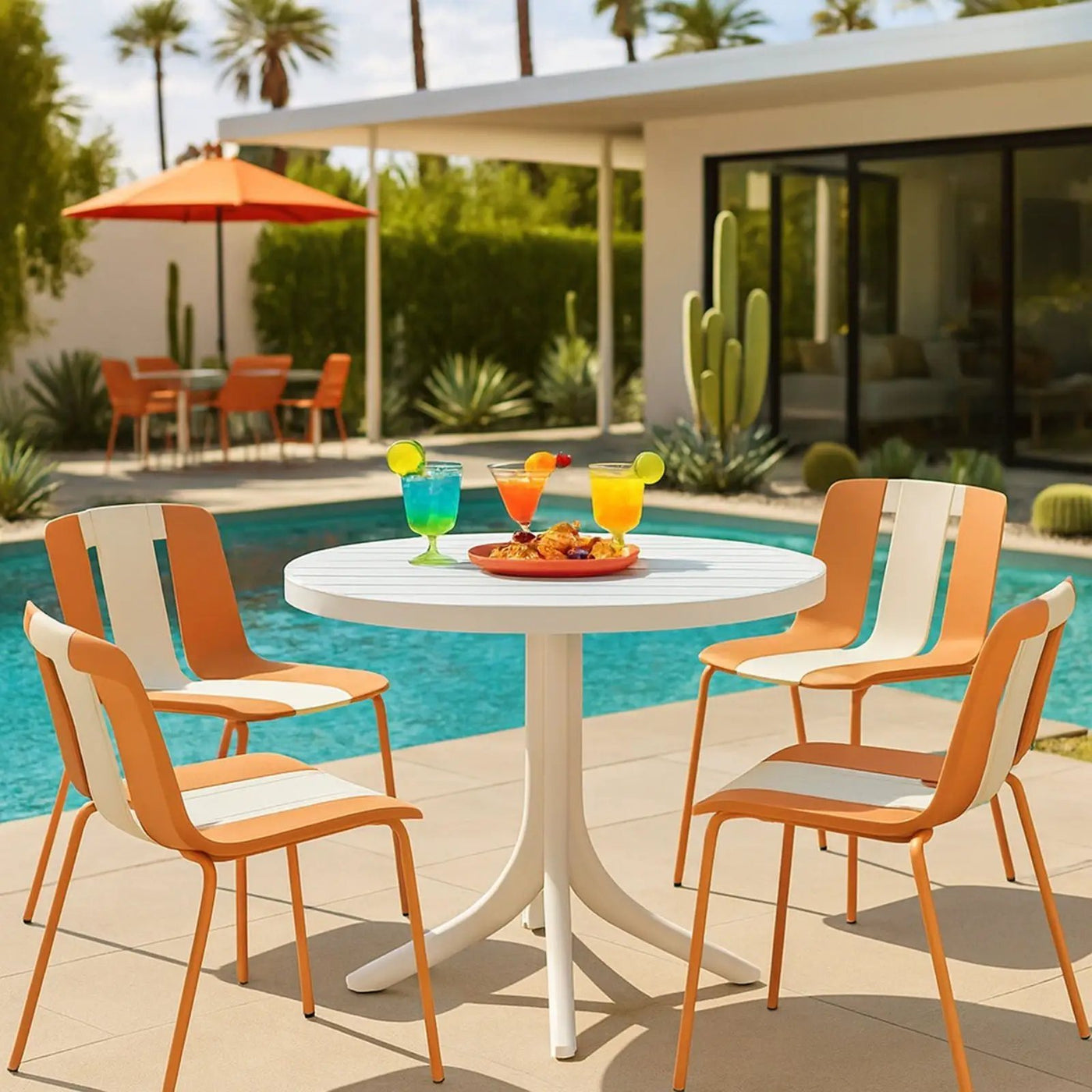 4 Piece Set Of Modern Striped Color Blocking Single Chairs With Round Table by HouseOfZazla