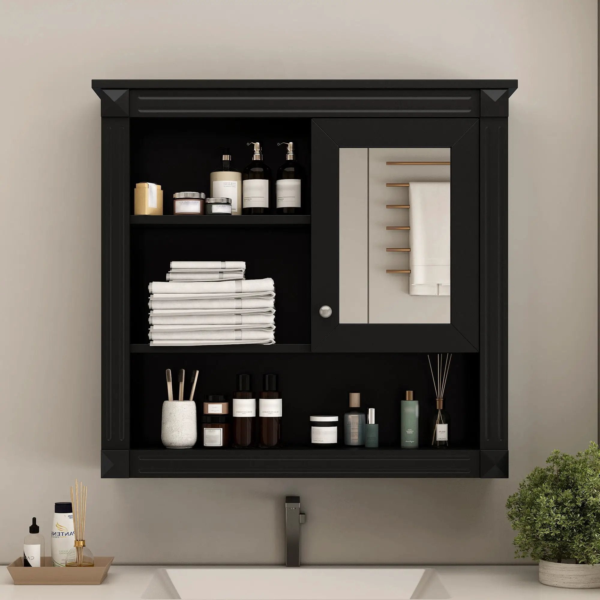 Wall-Mounted Bathroom Cabinet With Mirror And Adjustable Shelves by Unique Piece Furniture