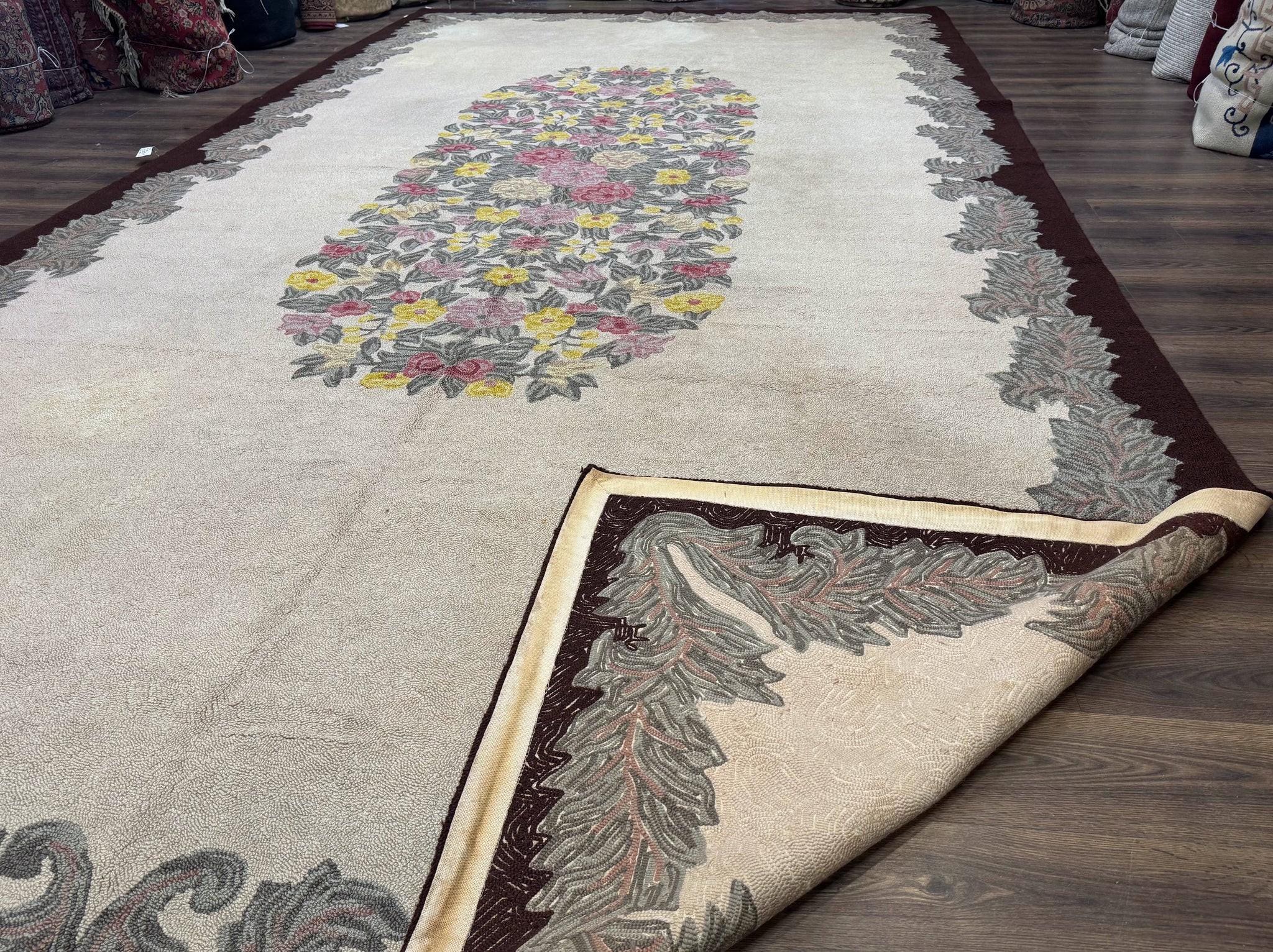 Palace Size American Hooked Rug 11x20 Aubusson Style Ivory by Jewel Rugs