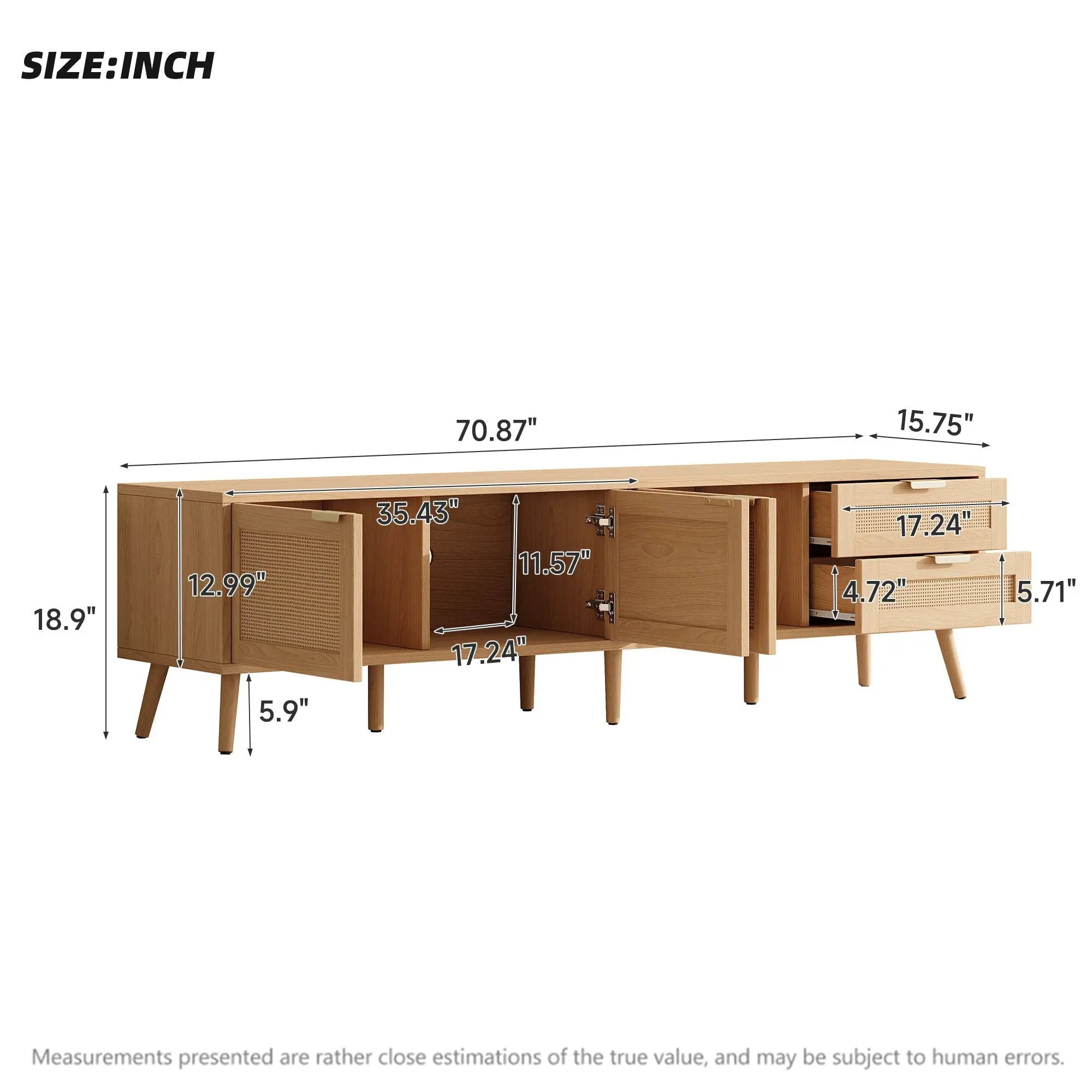 TV Stand, Media Console, 2 Drawers & Cable Management - Natural Wood by HouseOfZazla