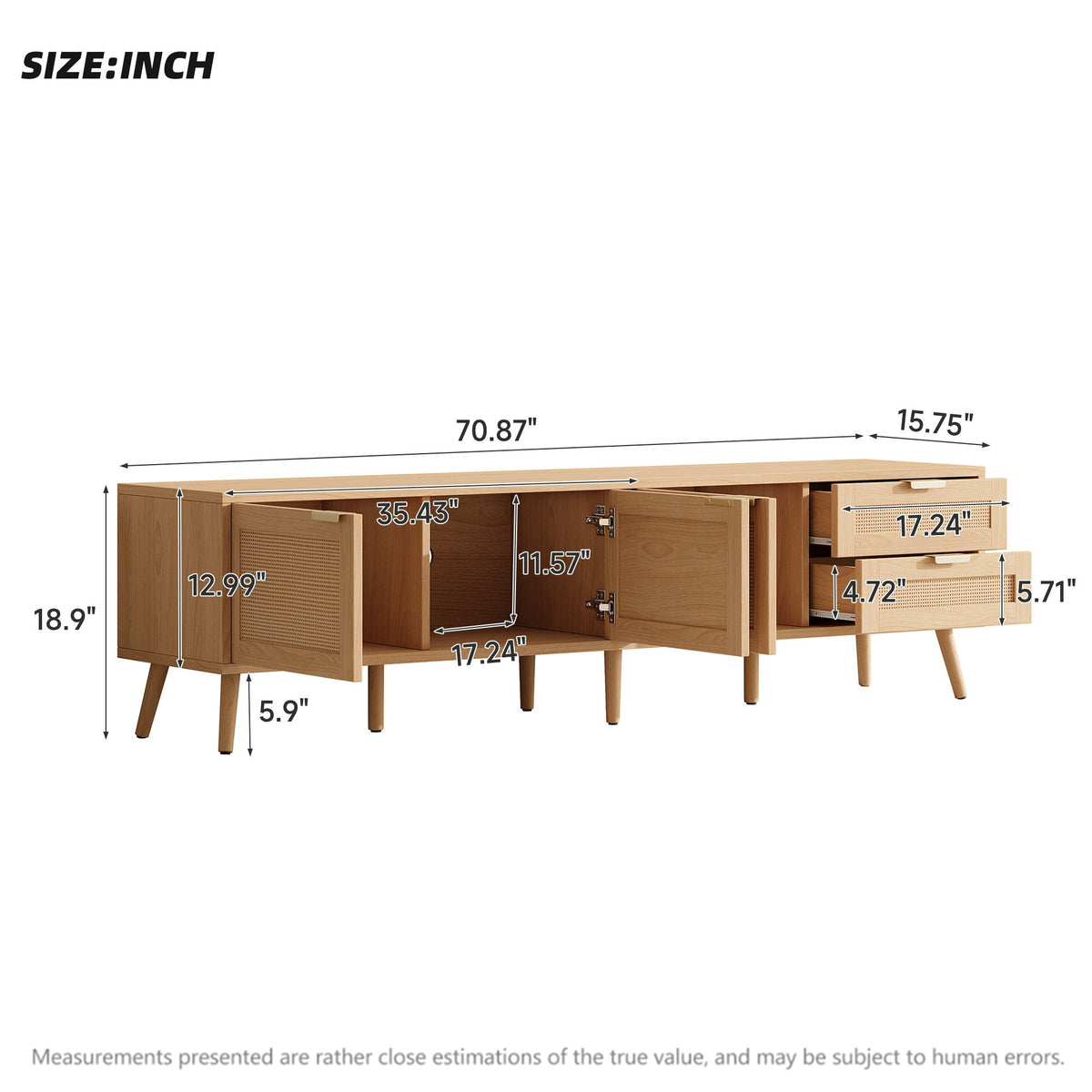 Natural Wood TV Stand with Cable Management and Drawers, photo 5 of 16