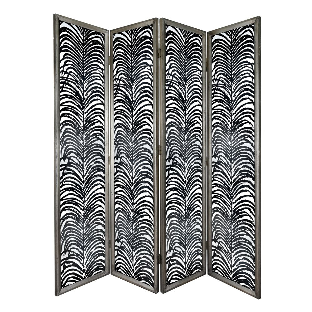 Herero 4 Panel Decorative Room Divider with Glass and MDF - Black