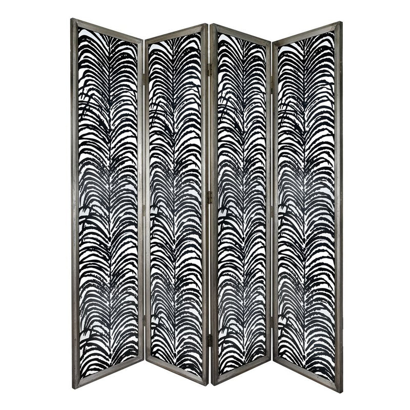 Herero 4 Panel Decorative Room Divider with Glass and MDF - Black