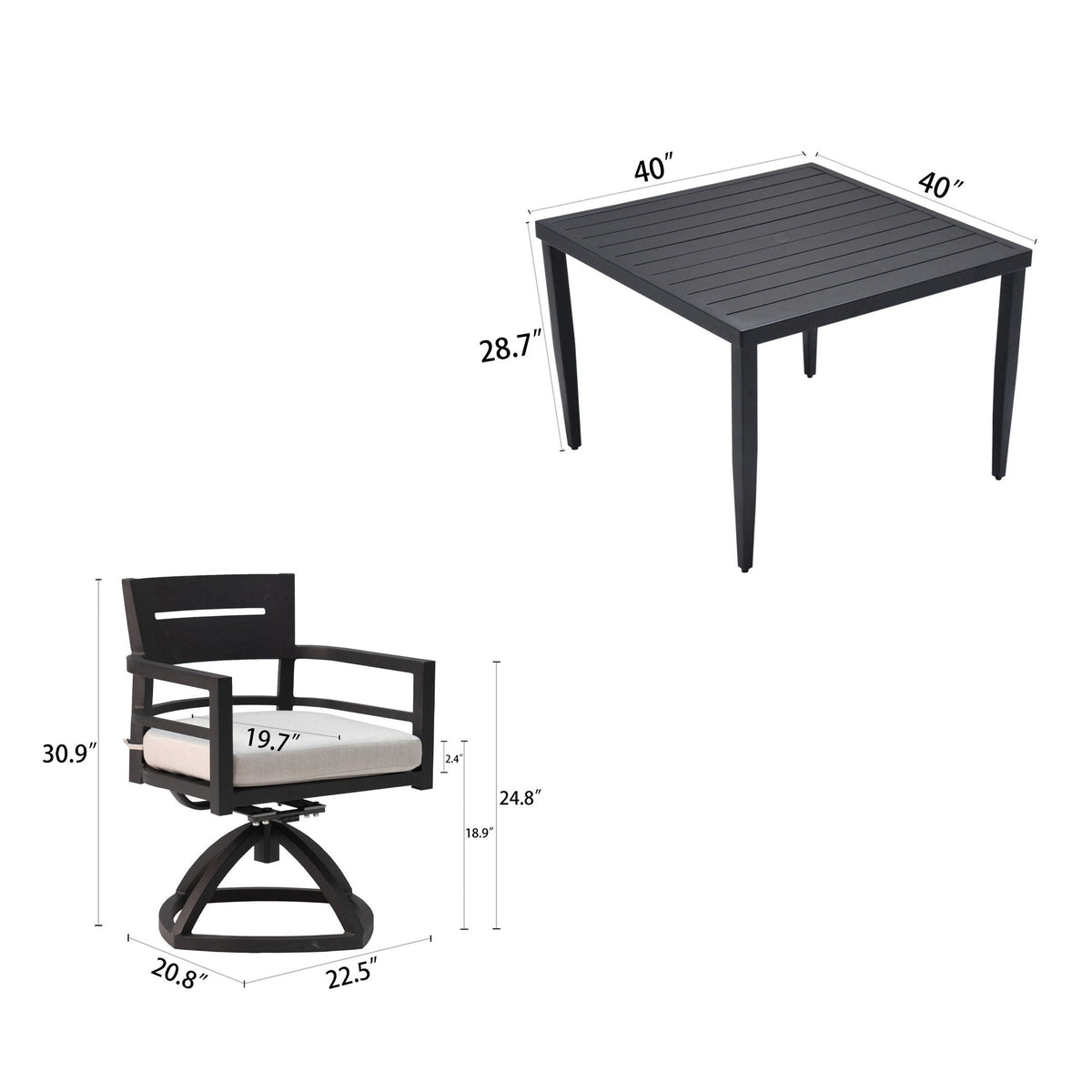 Outdoor Modern Dining Set with Sunbrella Cushions - Black, photo 12 of 27