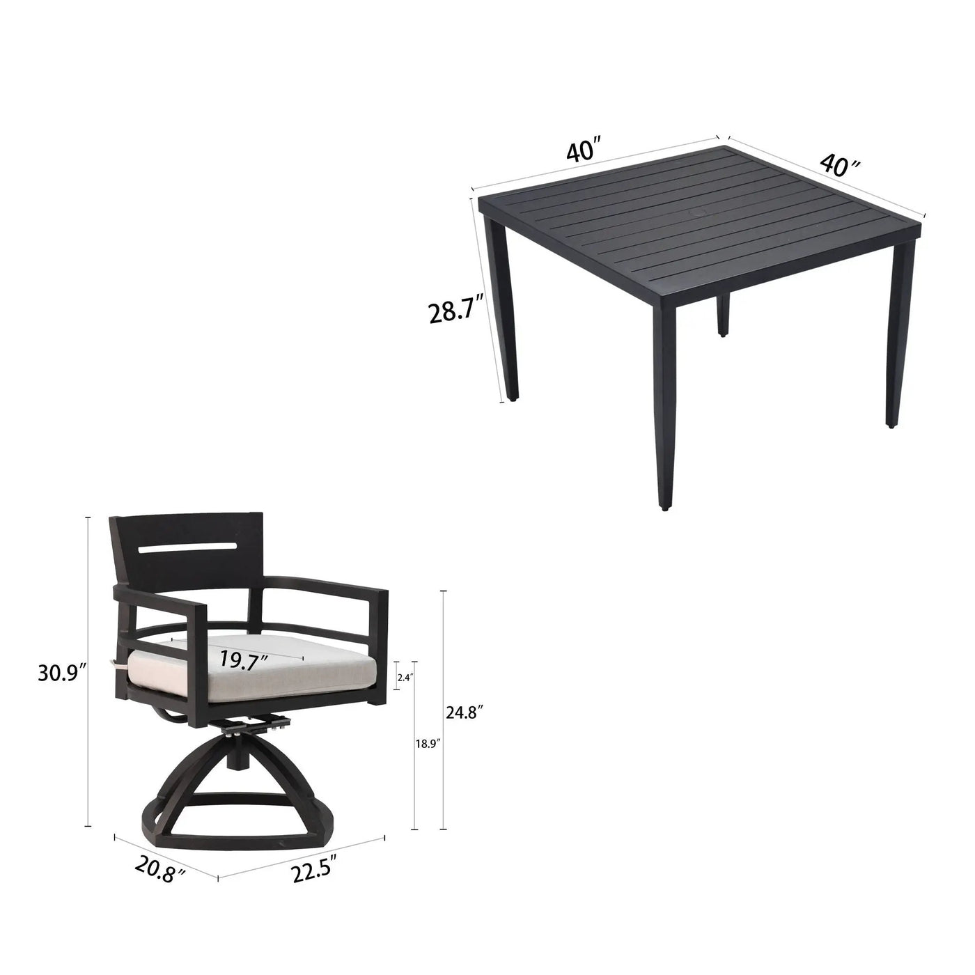 Outdoor Modern Dining Set, Chairs Sunbrella Cushioned And Dining Table With Umbrella Hole by HouseOfZazla