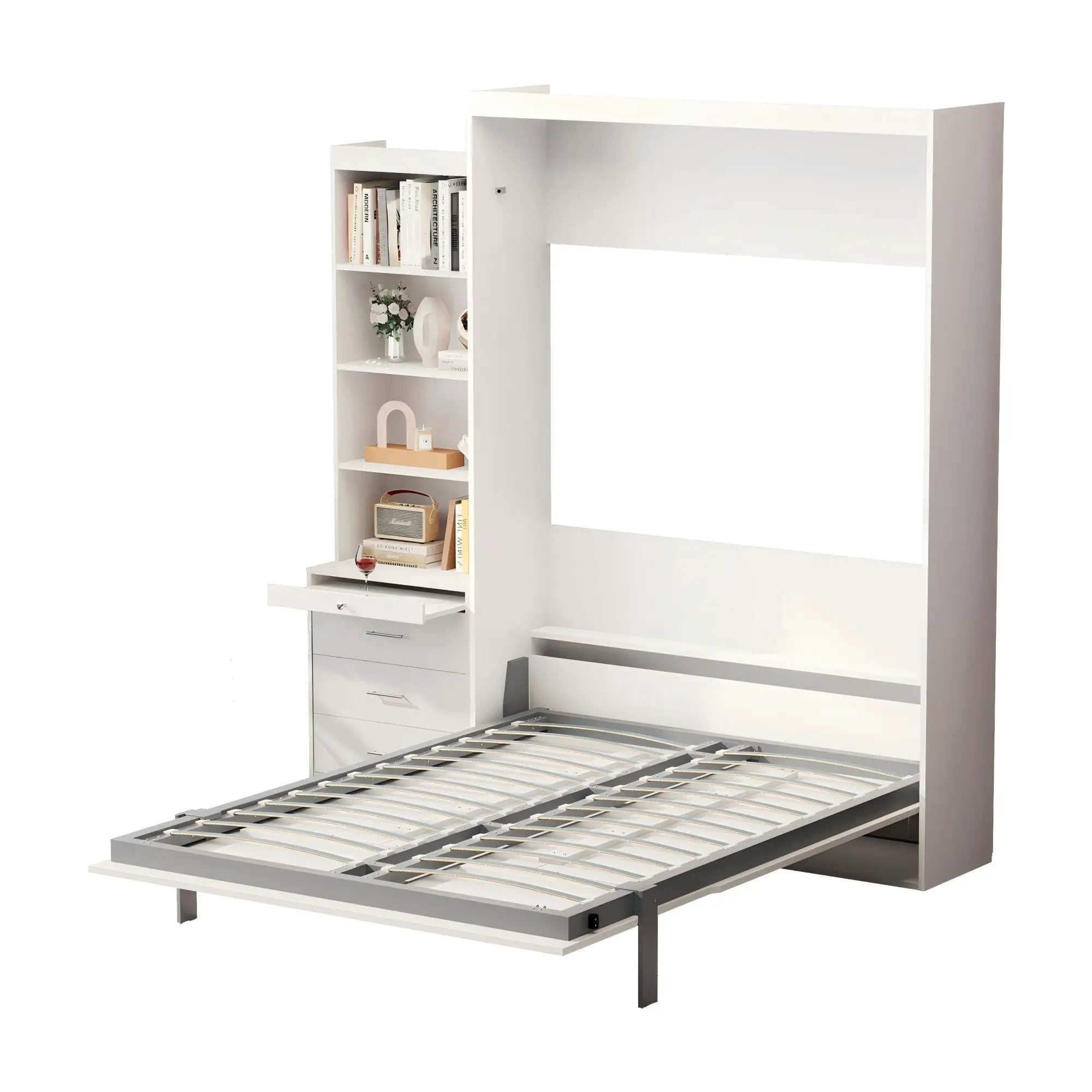Morden Deisgn Vertical Murphy Bed With Shelf And Drawers For Bedroom Or Guestroom Wall Bed Space Saving Hidden Bed With New Style Gas Struts by HouseOfZazla